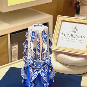 Blue Decorative Candle | Handcrafted Carved Candle