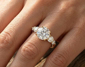Moissanite Ring, Engagement Ring, Gold Plated Silver Ring • Bridal Promise Wedding Ring for Women