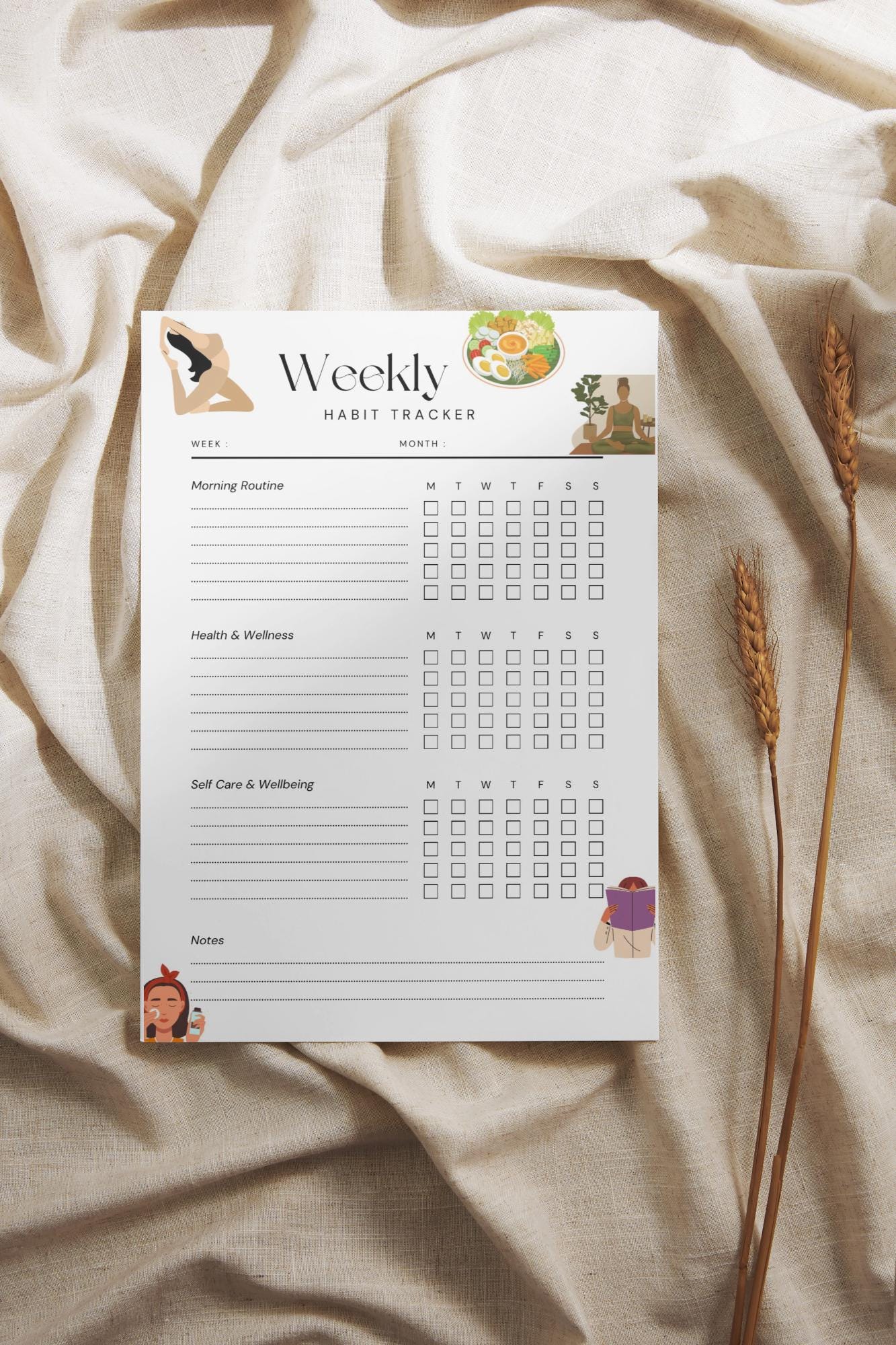 Weekly Habit Tracker Printable | Self Care and Wellness Planner ...