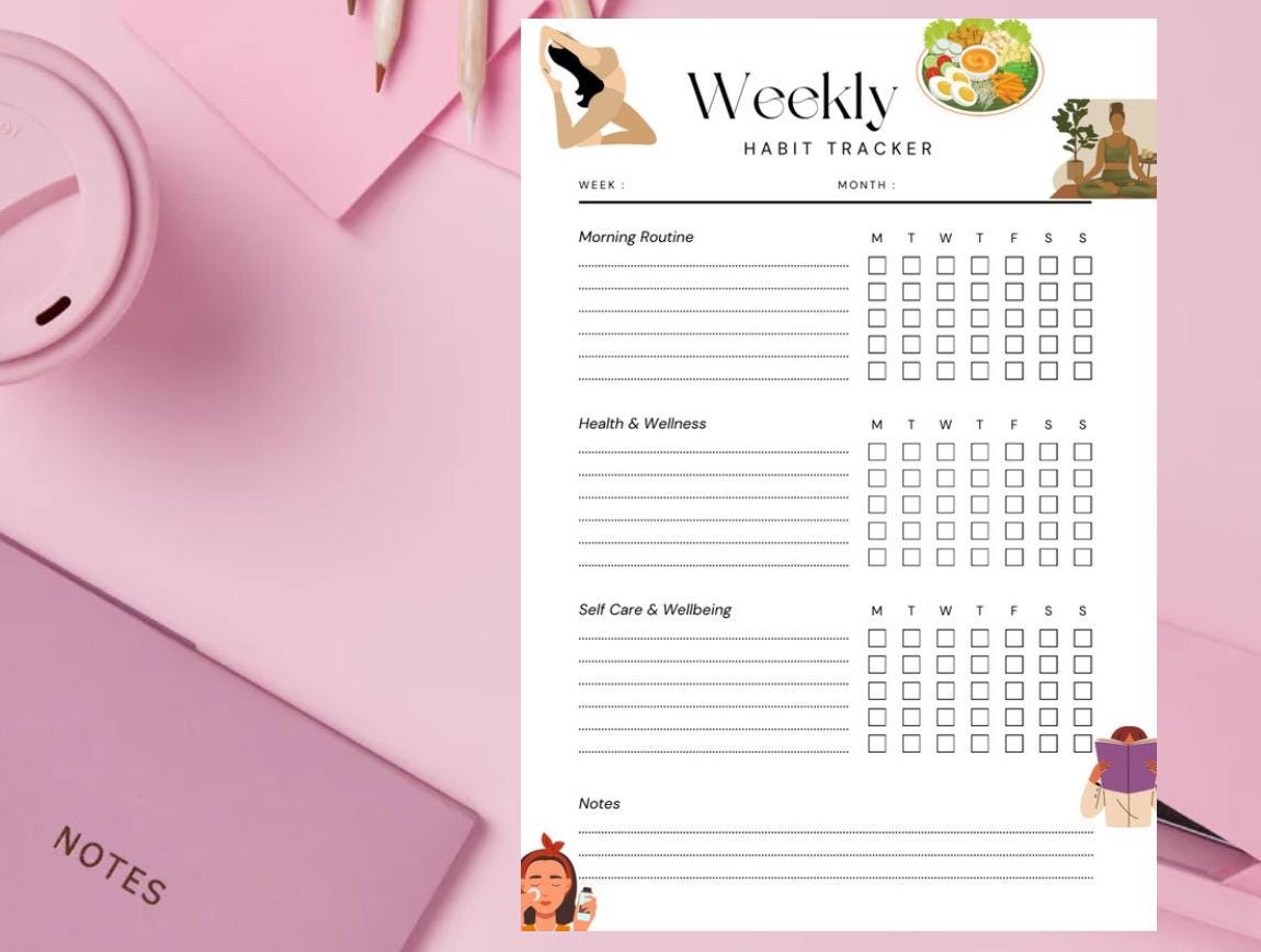 Weekly Habit Tracker Printable | Self Care and Wellness Planner ...