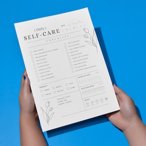 Daily Self-Care Checklist | Printable Planner, Minimalist Habit Tracker, Wellness Journal, Mental Health Planner Page PDF