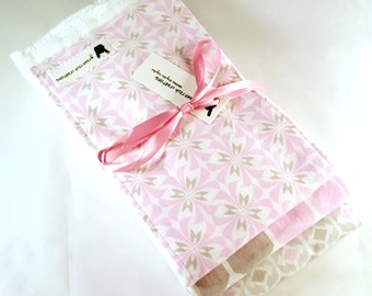 Baby Girl Burp Cloth Set - light pink and grey/gray modern patterns