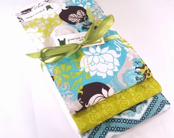 Baby Burp Cloth Set - Turquoise and Lime Green Modern Patterns