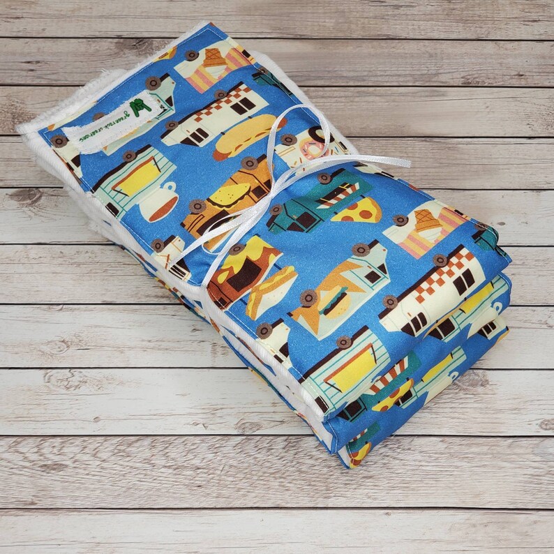 Baby Burp Cloth Set Blue Food Trucks