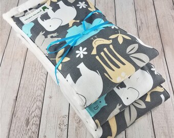 Baby Burp Cloth Set - Jungle - Hippos, Elephants, Giraffes