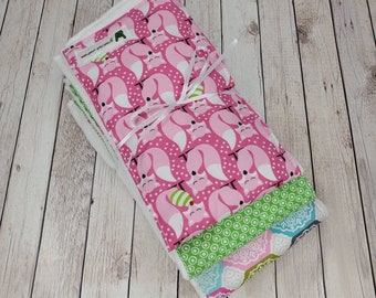 Baby Girl Burp Cloth Set - Foxes and modern prints