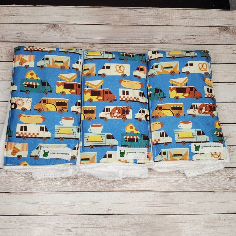 Baby Burp Cloth Set Blue Food Trucks
