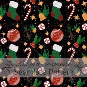 Festive Christmas Seamless Pattern – Holiday Ornaments, Candy Canes & Winter Cheer