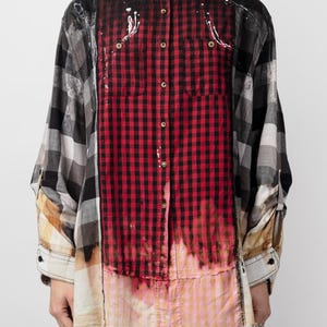 Upcycled Patchwork Flannel Shirt: Handmade Vintage Plaid Boho Top