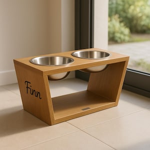 Custom Wooden Pet Food Stand, Personalized Elevated Dog & Cat Feeding Station, Pet Bowl Holder with Name, Custom Pet Dish, Double Bowl Stand