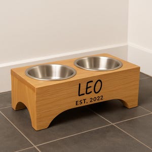 Personalized Wooden Dog Bowl Stand, Custom Name Bowl Stand, Eco Friendly Pet Feeder, Paw Print Design, Elevated Food Station for Dogs