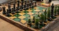 Green & Black Resin Chess Set with Wood-Effect Board | Handmade Epoxy Chess Set