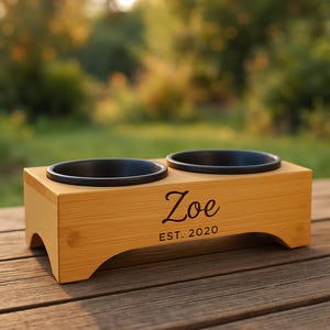 Personalized Wooden Dog Bowl Stand, Custom Name Bowl Stand, Eco Friendly Pet Feeder, Paw Print Design, Elevated Food Station for Dogs