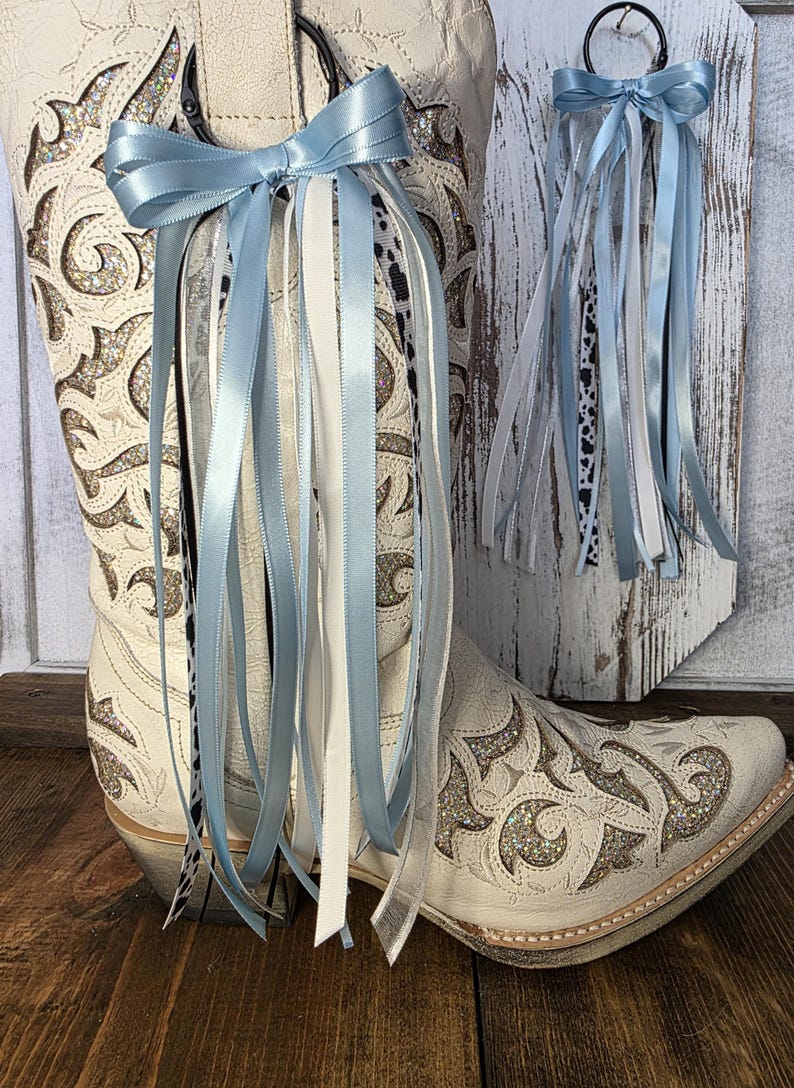 Baby Blue & Cow Print Cowgirl Boot Bows: Country Concert Cowboy Boot ...