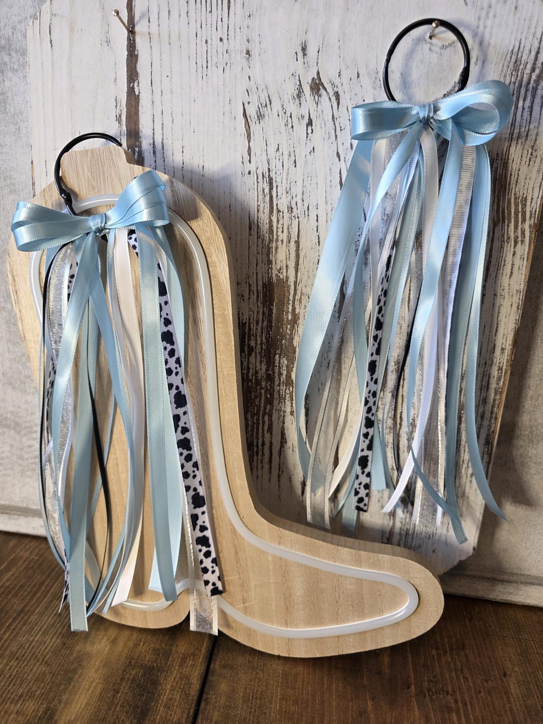 Baby Blue & Cow Print Cowgirl Boot Bows: Country Concert Cowboy Boot ...
