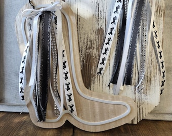 Black & White Cowgirl Boot Bows: Country Western Cowboy Boot Accessory Ribbons, Horses