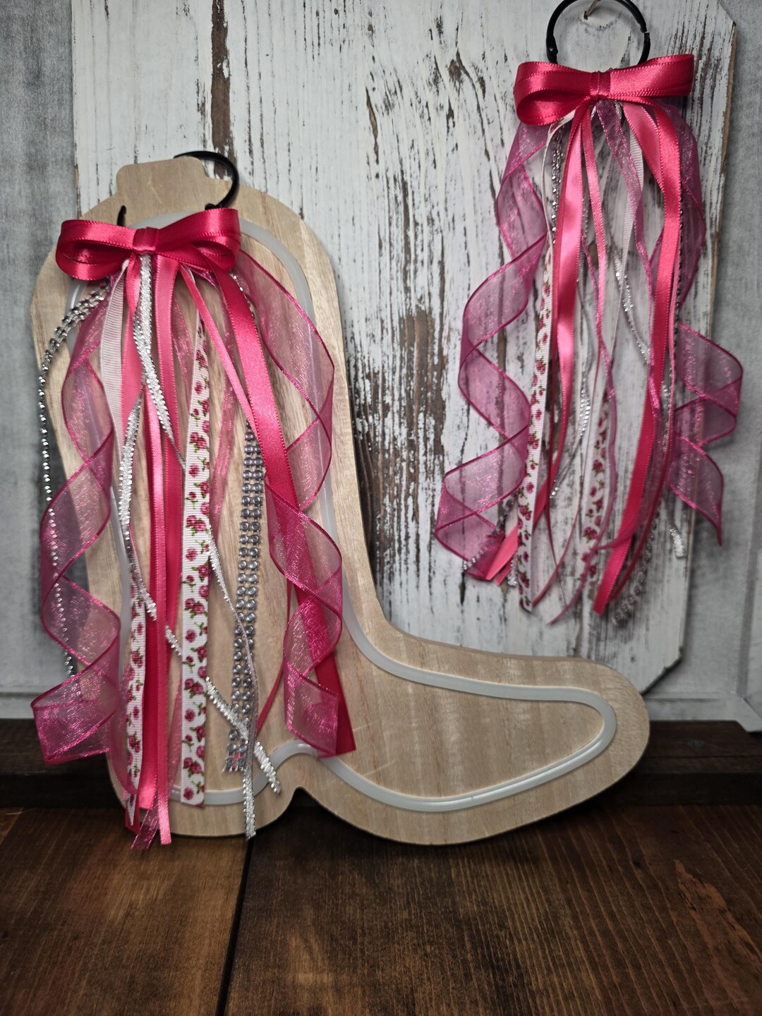 Boot Rivbons For Megan Cloud 9 Country Concert Boot Bows | Hot Pink & Silver Boot Bows ...