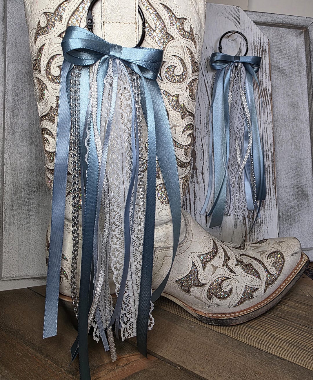 Slate Blue Cowgirl Boot Bows: Country Concert Cowboy Boot Accessory ...