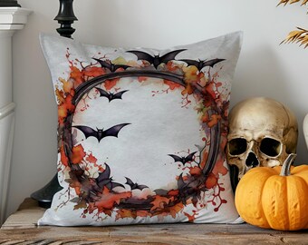 Watercolor Bat Pillow Cover: Gothic Halloween Autumn Decor