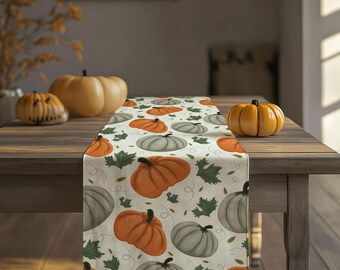 Camino de mesa de calabaza: decoración moderna para comedores otoñales de estilo rústico