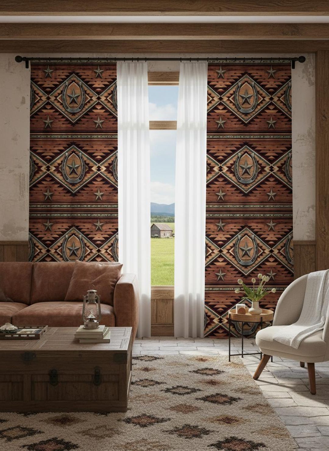 Rustic Western Star Curtain Panel: Farmhouse Southwestern Lodge Drapes ...