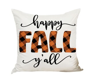 Funda de almohada rústica a cuadros otoñales: decoración otoñal de granja
