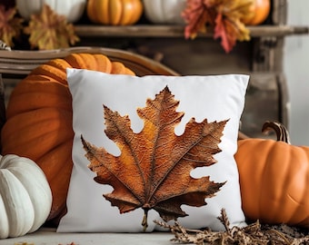 Funda de almohada con hojas de arce otoñal: decoración rústica de Acción de Gracias