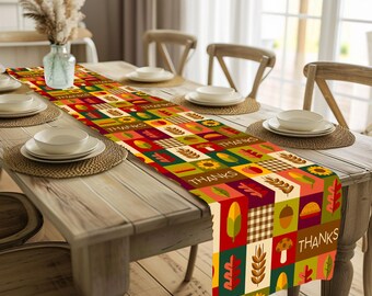 Erntedank Erntedank Patchwork Print mit Blättern, Eicheln, Weizen & gemütlichen Herbstfarben