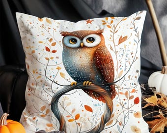 Herbst Eule Kissenbezug - Kissenbezug im Aquarell Stil mit wunderlichem Waldvogel Design
