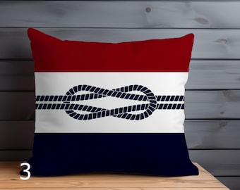Housse de coussin classique à imprimé nœuds de corde, coussin décoratif à rayures marin