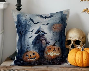 Scary Pumpkin Man Halloween Pillow Cover: Gothic Fall Decor
