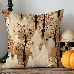 Spooky Ghost Pillow Cover: Autumn Forest Halloween Home Decor