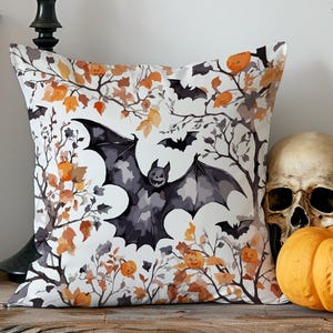 Halloween Bat & Pumpkin Pillow Cover: Spooky Gothic Autumn Decor