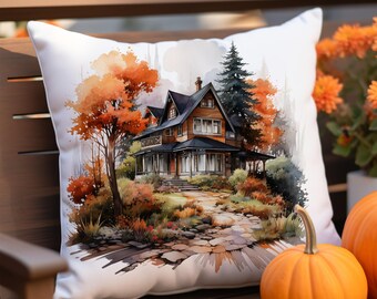 Autumn Cottage Pillow Cover: Rustic Fall Farmhouse Throw Cushion