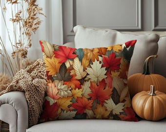Funda de almohada con hojas de otoño: decoración rústica para el hogar con follaje otoñal