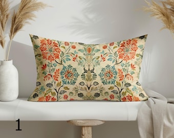 Vintage Floral Pillow Cover, Botanical Pattern Collection in Rich Classic Colors Throw Pillow