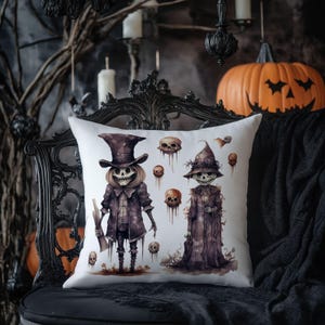 Halloween Gothic Skeleton Pillow Cover: Witch & Scarecrow Decor
