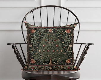 Federa per cuscino a forma di albero di Natale William Morris verde scuro – Cuscino botanico tradizionale per le feste