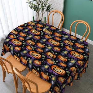 Hexenkessel Kürbis Tischdecke – gruselige Halloween Kürbisse mit Hexen Kesseln