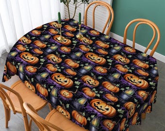 Mantel de Calabaza de Caldero: Calabazas de Halloween con calderos de brujas para una cena espeluznante