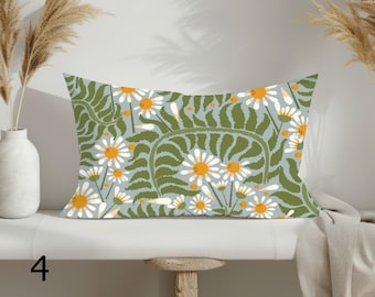 Floral Pillow Cover - Botanical Leaves and Garden Blooms Throw Pillow