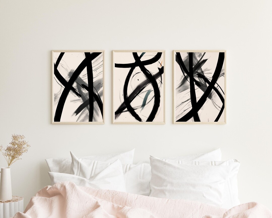 Black and White Abstract Line Art Prints, Modern Minimalist Set of 3 ...