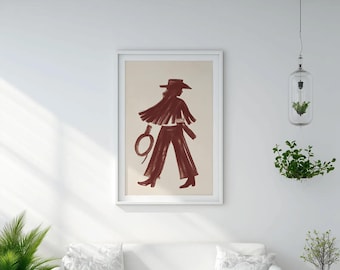 Red Wine Cowgirl Art Print, Abstract Western Decor (Digital Download)