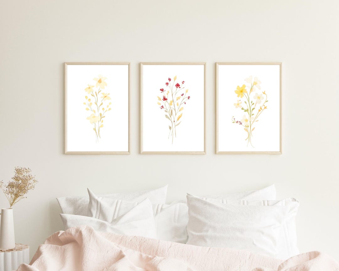 Watercolor Wildflower Prints Set of 3 Soft Floral Botanical Wall Art ...