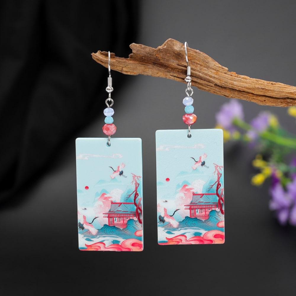 Boucles D'oreilles Clips + Broche Vintage - Fleurs Peintes à La Main - Occasion
