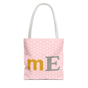 mE Coquette Bow Tote Bag | Pastel Pink Monogram, Feminine & Reusable Shopping Bag