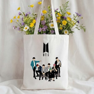 BTS Tote Bag, ARMY Gift Tote, K-Pop Bangtan Boys, Dynamite Inspired Illustration, Jin Suga J-Hope RM Jimin V Jungkook