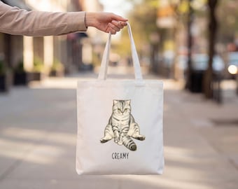 Personalized Cat Tote Bag, Custom Name Canvas Bag For Cat Lovers, Cat Mom Gift, Pet Lover Gift For Women, Birthday Christmas Gift