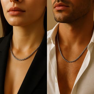 Sterling Silver Rope Chain Necklace, Elegant Rope Link, Unisex style for ALL, Him & Her, Minimalist to bold Layering W 1.7-2.5 mm L45-65cm