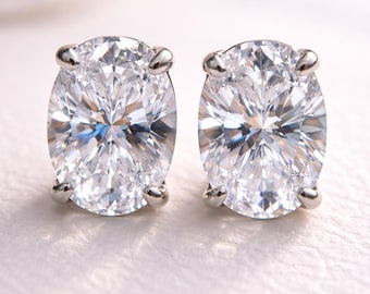 Pendientes de botón con halo de circonitas cúbicas de talla ovalada, plata de ley, joyería nupcial con aspecto de diamante.